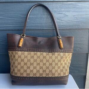 Gucci Signature Brown and Cream Tote